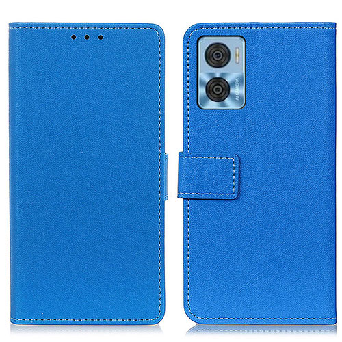 Leather Case Stands Flip Cover Holder M08L for Motorola Moto E22 Blue