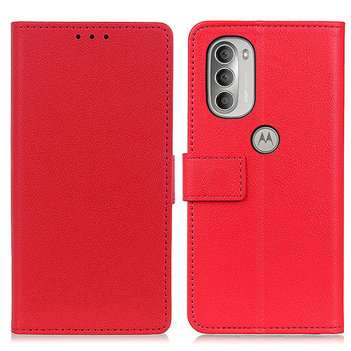 Leather Case Stands Flip Cover Holder M08L for Motorola Moto G51 5G Red