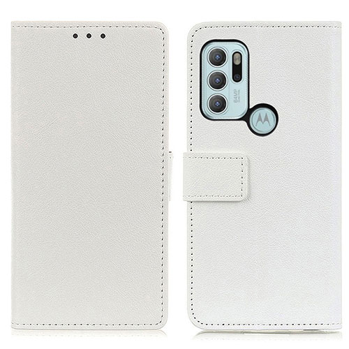 Leather Case Stands Flip Cover Holder M08L for Motorola Moto G60s White