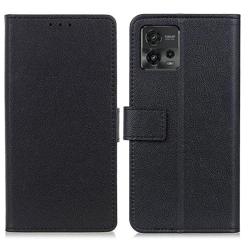 Leather Case Stands Flip Cover Holder M08L for Motorola Moto G72 Black