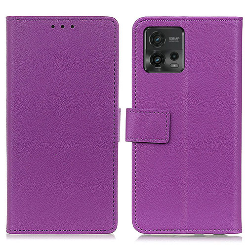 Leather Case Stands Flip Cover Holder M08L for Motorola Moto G72 Purple