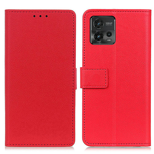 Leather Case Stands Flip Cover Holder M08L for Motorola Moto G72 Red