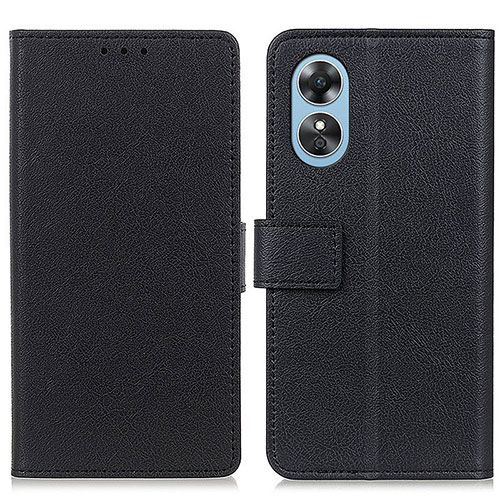 Leather Case Stands Flip Cover Holder M08L for Oppo A17 Black