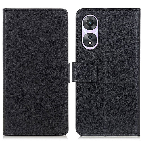 Leather Case Stands Flip Cover Holder M08L for Oppo A18 Black