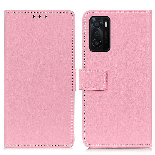 Leather Case Stands Flip Cover Holder M08L for Oppo A55S 5G Pink