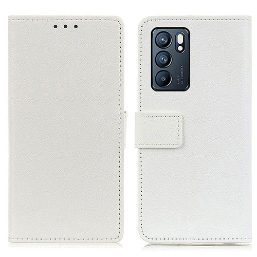 Leather Case Stands Flip Cover Holder M08L for Oppo Reno6 5G White