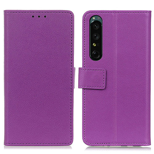 Leather Case Stands Flip Cover Holder M08L for Sony Xperia 1 IV SO-51C Purple