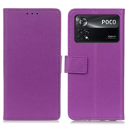 Leather Case Stands Flip Cover Holder M08L for Xiaomi Poco X4 Pro 5G Purple