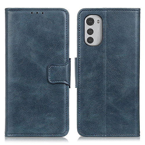 Leather Case Stands Flip Cover Holder M09L for Motorola Moto E32s Blue