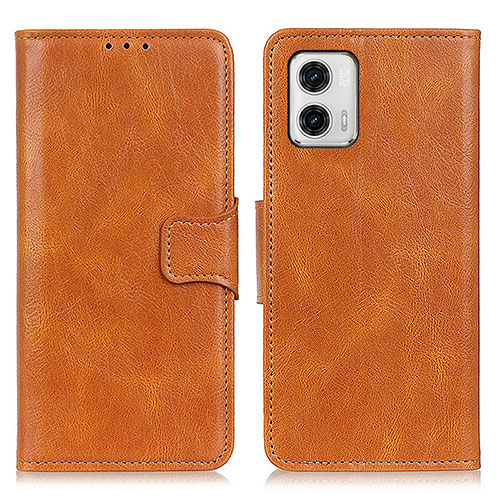 Leather Case Stands Flip Cover Holder M09L for Motorola Moto G73 5G Brown