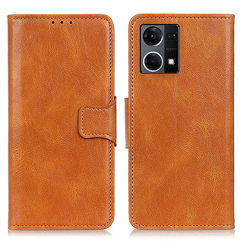 Leather Case Stands Flip Cover Holder M09L for Oppo Reno8 4G Brown