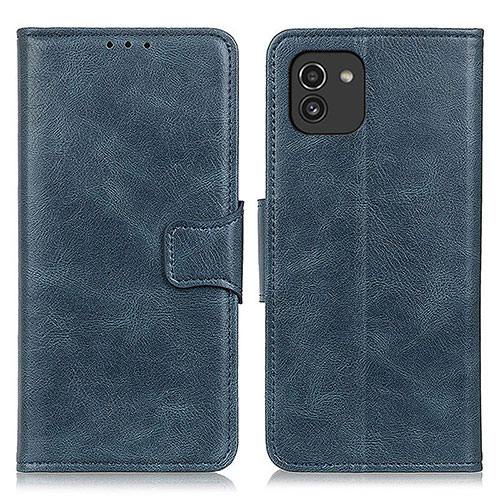 Leather Case Stands Flip Cover Holder M09L for Samsung Galaxy A03 Blue