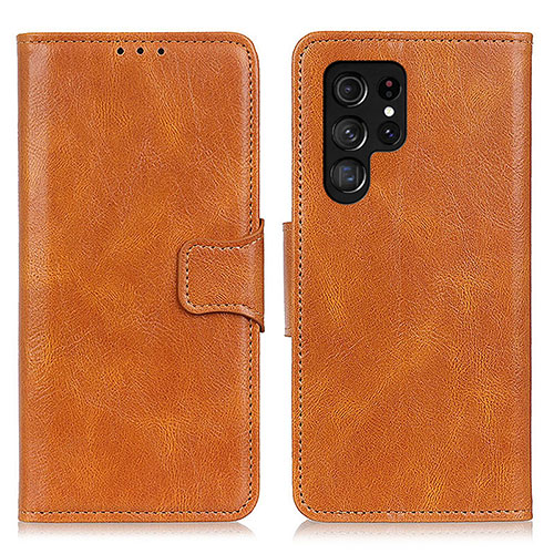 Leather Case Stands Flip Cover Holder M09L for Samsung Galaxy S23 Ultra 5G Brown