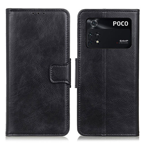 Leather Case Stands Flip Cover Holder M09L for Xiaomi Poco M4 Pro 4G Black