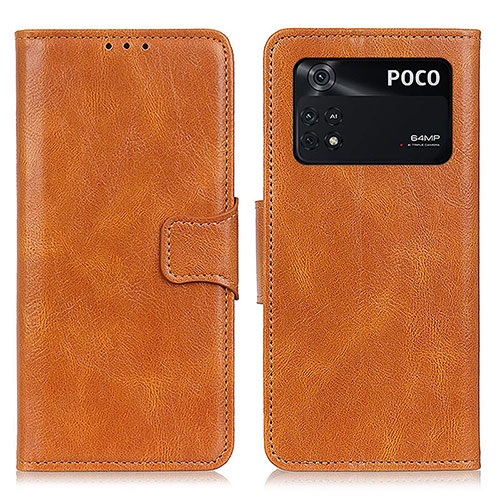 Leather Case Stands Flip Cover Holder M09L for Xiaomi Poco M4 Pro 4G Brown