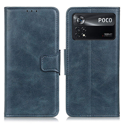 Leather Case Stands Flip Cover Holder M09L for Xiaomi Poco X4 Pro 5G Blue