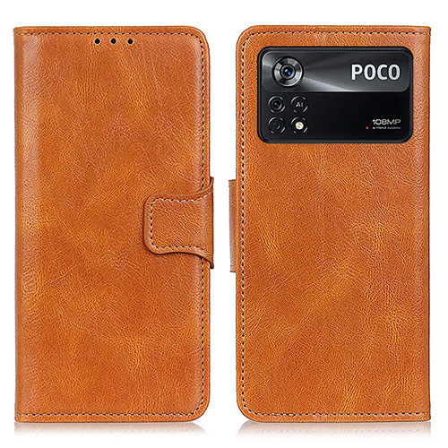 Leather Case Stands Flip Cover Holder M09L for Xiaomi Poco X4 Pro 5G Brown