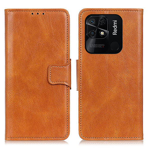 Leather Case Stands Flip Cover Holder M09L for Xiaomi Redmi 10 India Brown