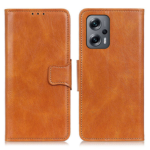 Leather Case Stands Flip Cover Holder M09L for Xiaomi Redmi Note 12T Pro 5G Brown