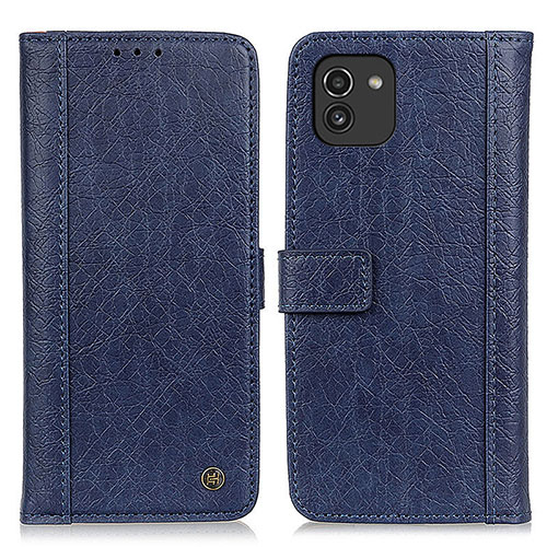 Leather Case Stands Flip Cover Holder M10L for Samsung Galaxy A03 Blue