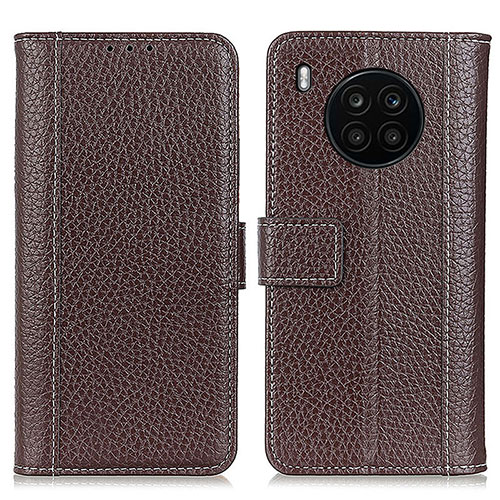 Leather Case Stands Flip Cover Holder M11L for Huawei Nova 8i Brown