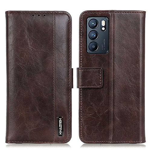 Leather Case Stands Flip Cover Holder M11L for Oppo Reno6 5G Brown