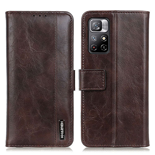 Leather Case Stands Flip Cover Holder M11L for Xiaomi Redmi Note 11 5G Brown