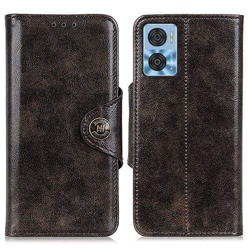 Leather Case Stands Flip Cover Holder M12L for Motorola Moto E22 Bronze