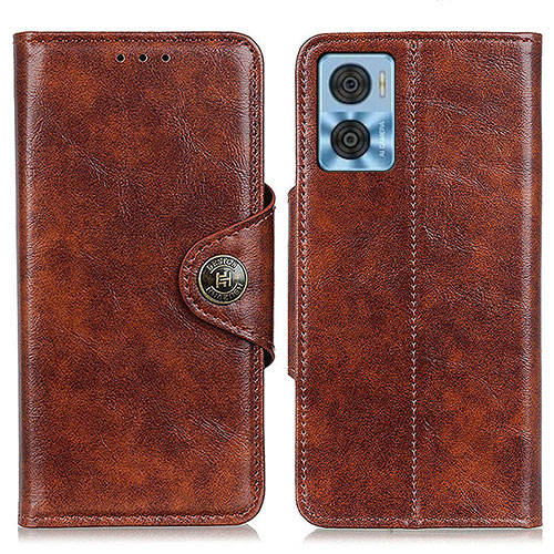 Leather Case Stands Flip Cover Holder M12L for Motorola Moto E22 Brown