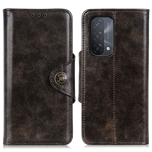 Leather Case Stands Flip Cover Holder M12L for Oppo A74 5G Bronze