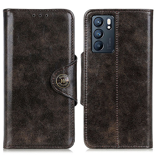 Leather Case Stands Flip Cover Holder M12L for Oppo Reno6 5G Bronze
