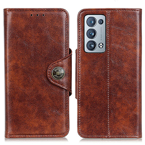 Leather Case Stands Flip Cover Holder M12L for Oppo Reno6 Pro+ Plus 5G Brown