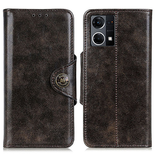 Leather Case Stands Flip Cover Holder M12L for Oppo Reno8 4G Bronze