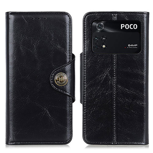 Leather Case Stands Flip Cover Holder M12L for Xiaomi Poco M4 Pro 4G Black