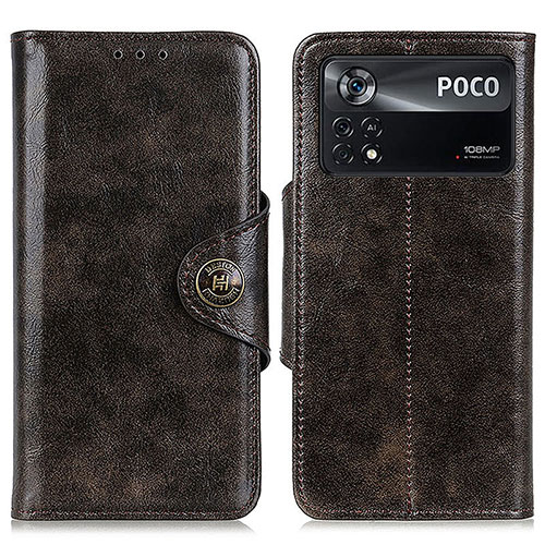 Leather Case Stands Flip Cover Holder M12L for Xiaomi Poco X4 Pro 5G Bronze