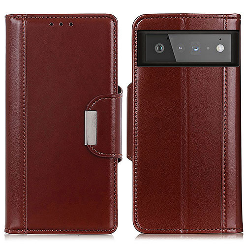 Leather Case Stands Flip Cover Holder M13L for Google Pixel 6 5G Brown