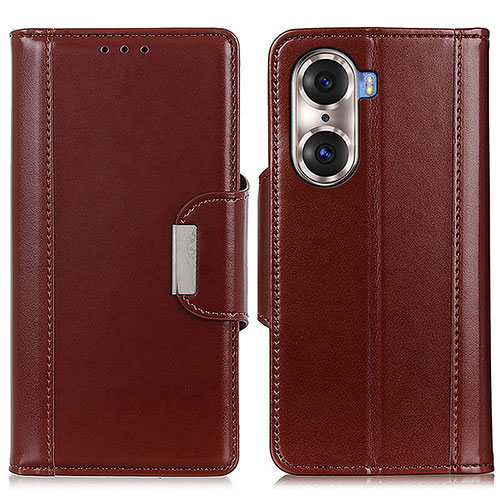 Leather Case Stands Flip Cover Holder M13L for Huawei Honor 60 5G Brown