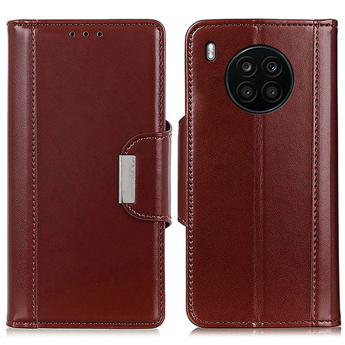 Leather Case Stands Flip Cover Holder M13L for Huawei Nova 8i Brown
