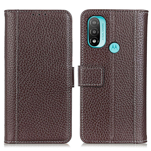 Leather Case Stands Flip Cover Holder M13L for Motorola Moto E30 Brown