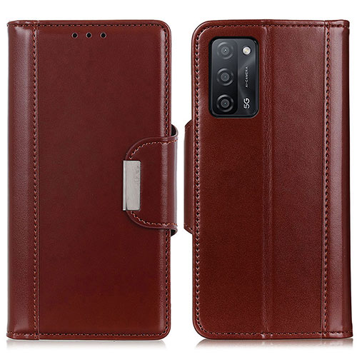 Leather Case Stands Flip Cover Holder M13L for Oppo A53s 5G Brown