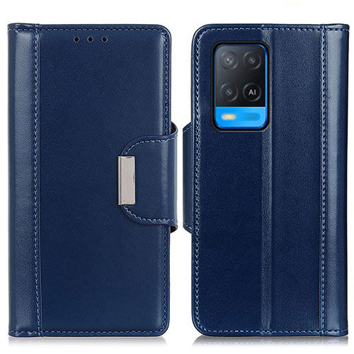 Leather Case Stands Flip Cover Holder M13L for Oppo A54 4G Blue