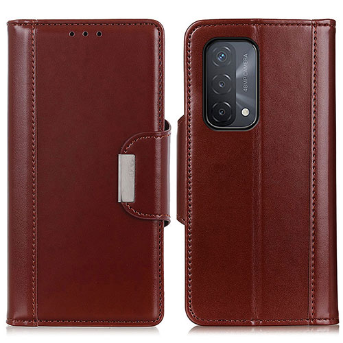Leather Case Stands Flip Cover Holder M13L for Oppo A54 5G Brown