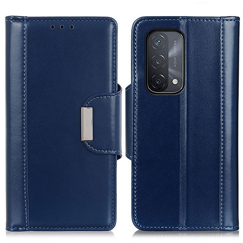 Leather Case Stands Flip Cover Holder M13L for Oppo A74 5G Blue