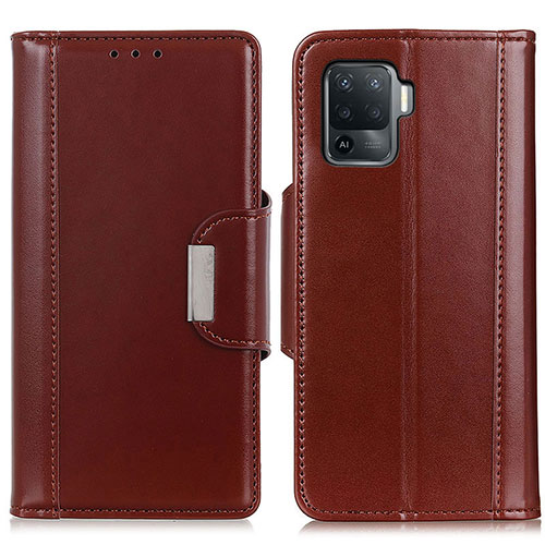 Leather Case Stands Flip Cover Holder M13L for Oppo Reno5 F Brown