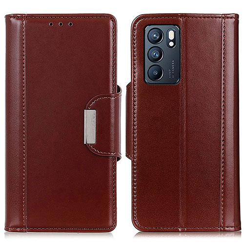 Leather Case Stands Flip Cover Holder M13L for Oppo Reno6 5G Brown