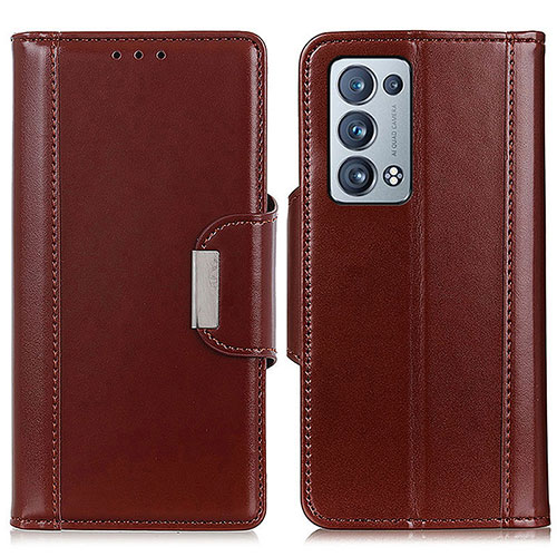 Leather Case Stands Flip Cover Holder M13L for Oppo Reno6 Pro 5G Brown