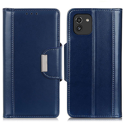 Leather Case Stands Flip Cover Holder M13L for Samsung Galaxy A03 Blue