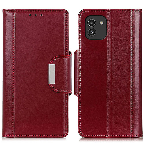 Leather Case Stands Flip Cover Holder M13L for Samsung Galaxy A03 Red