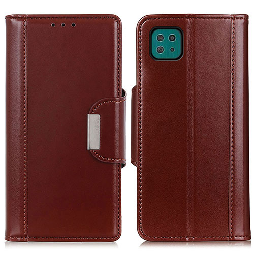 Leather Case Stands Flip Cover Holder M13L for Samsung Galaxy A22 5G Brown