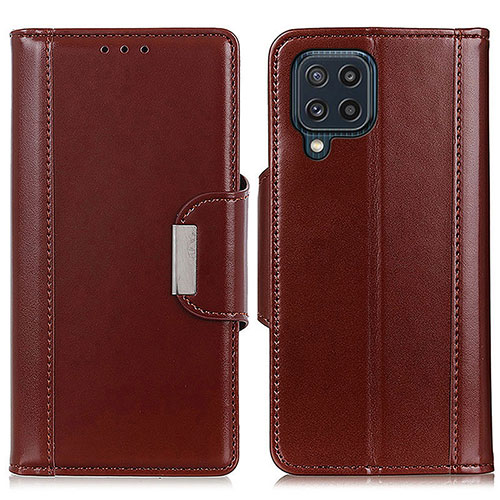 Leather Case Stands Flip Cover Holder M13L for Samsung Galaxy M32 4G Brown